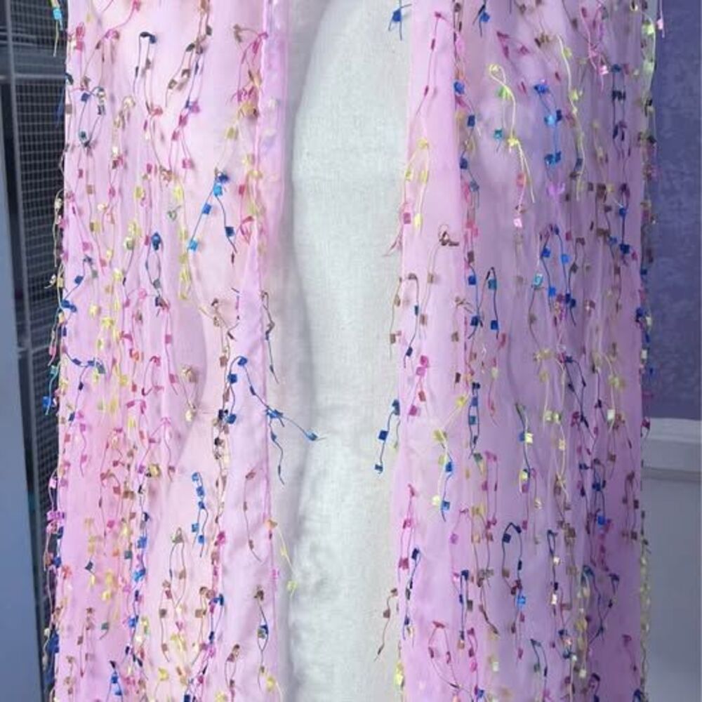 100% SILK Scarf, Baby Pink with Colorful Tassels